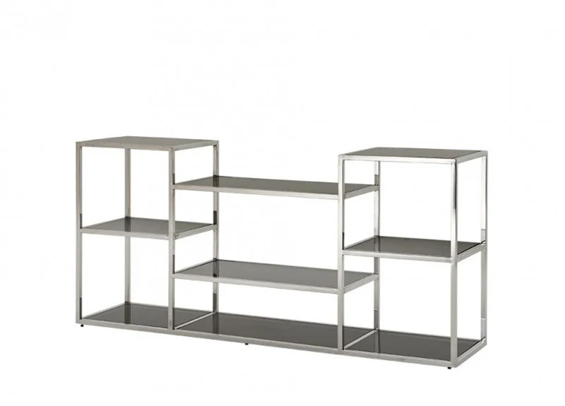 Casa Padrino Luxus Konsole im modernen Design aus poliertem Stahl und Rauchglas 160 x 38 x H. 75 cm