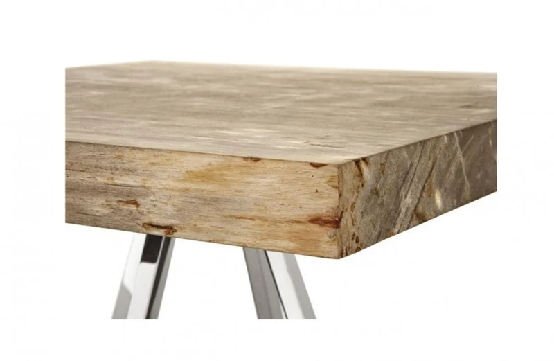 Casa Padrino Luxus Art Deco Designer Beistelltisch - Edelstahl und versteinertes Holz, 48 x 48 x H. 55 cm