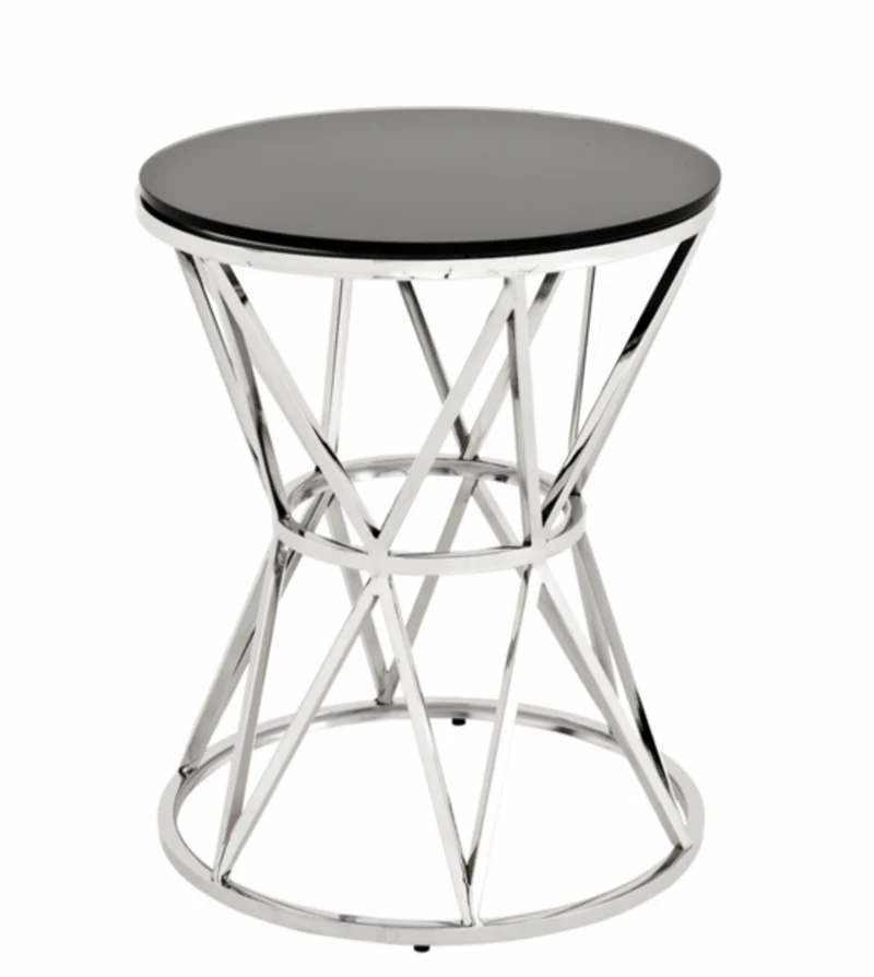 Casa Padrino Luxus Art Deco Designer Beistelltisch - Edelstahl poliert / schwarzes Glas - 44 x H. 55 cm