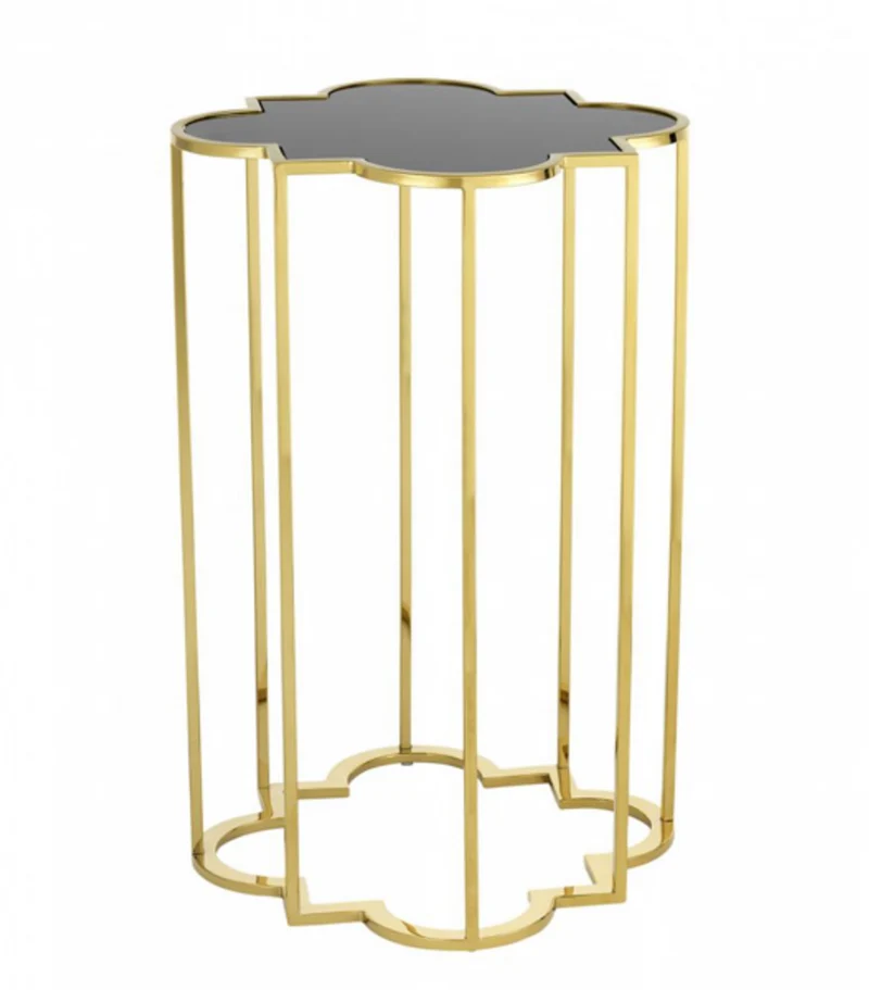 Casa Padrino Luxus Art Deco Designer Beistelltische 2er Set Gold mit schwarzem Glas, 40x40x60 cm und 30x30x55 cm