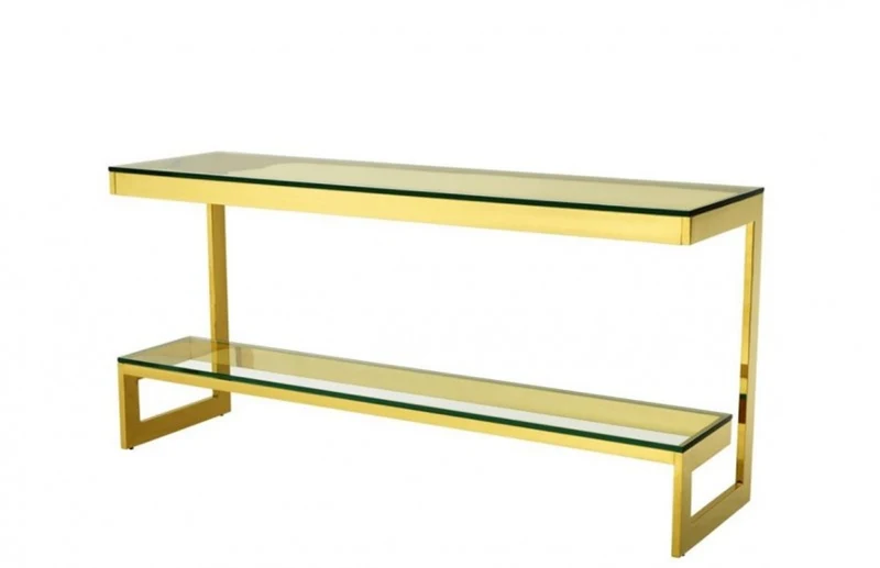 Casa Padrino Luxus Konsole Gold 160 x 45 x H. 76 cm - Konsolentisch aus Edelstahl und Glas