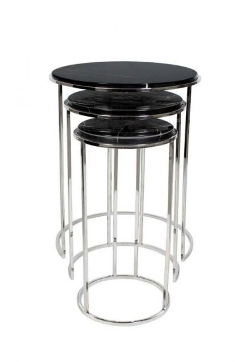 Casa Padrino Luxus Art Deco Designer Beistelltisch 3er Set - Edelstahl & schwarzer Marmor - 50x63 cm / 37x58 cm / 28x55 cm