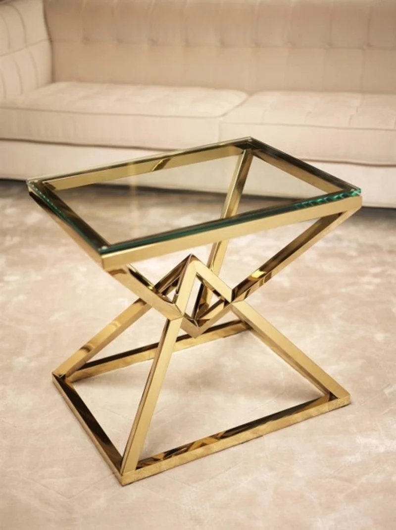 Casa Padrino Luxus Beistelltisch in Edelstahl Gold Finish, 65 x 50 x H 60 cm - Moderner Design Tisch