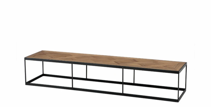 Casa Padrino Luxus Art Deco Designer Couchtisch - Metall & Eichenholz - Zink / Eichenparkett - 90 x 45 x H. 35 cm