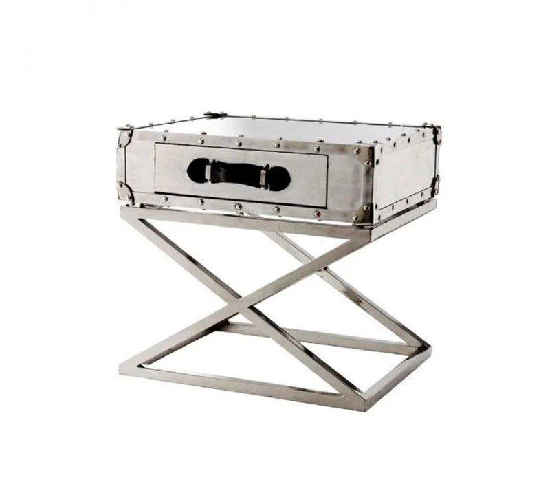 Casa Padrino Luxus Art Deco Designer Beistelltisch - Aluminium und schwarzes Leder, 62 x 49 x H. 57 cm