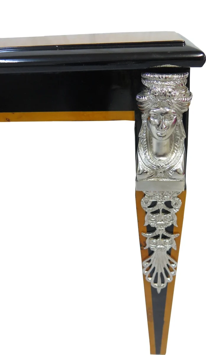Casa Padrino Barock Luxus Empire Couchtisch Mahagoni / Schwarz / Silber 100 x 54 cm - Limited Edition