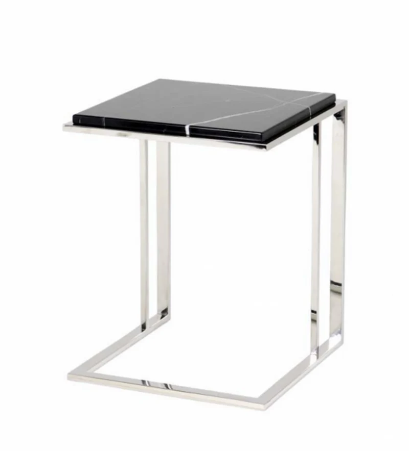 Casa Padrino Luxus Art Deco Designer Beistelltisch - Polierter rostfreier Stahl und schwarze Marmorplatte - 45 x 45 x H. 58 cm