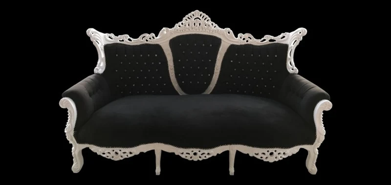 Casa Padrino Barock 3-er Sofa Master Schwarz / Weiß mit Bling Bling Glitzersteinen - Breite 210 cm