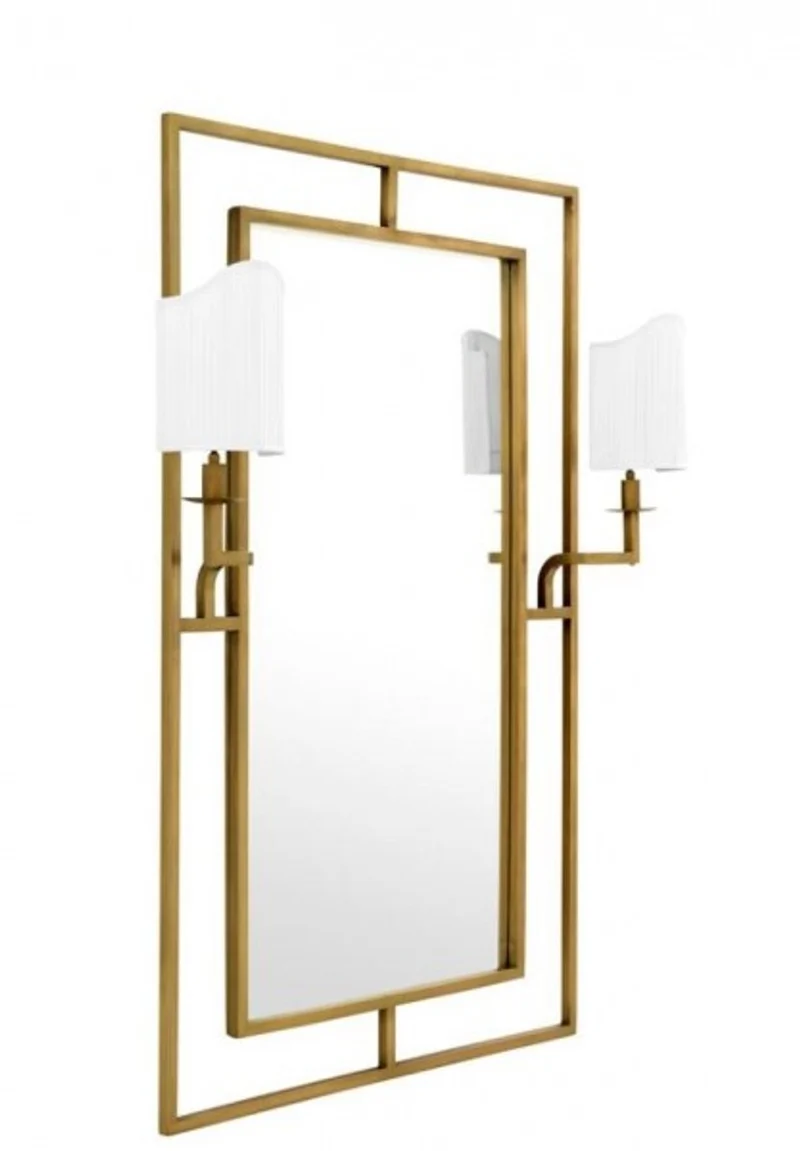 Casa Padrino Luxus Designer Wandspiegel Messing mit zwei Lampenhaltern, 113 x H 140 cm