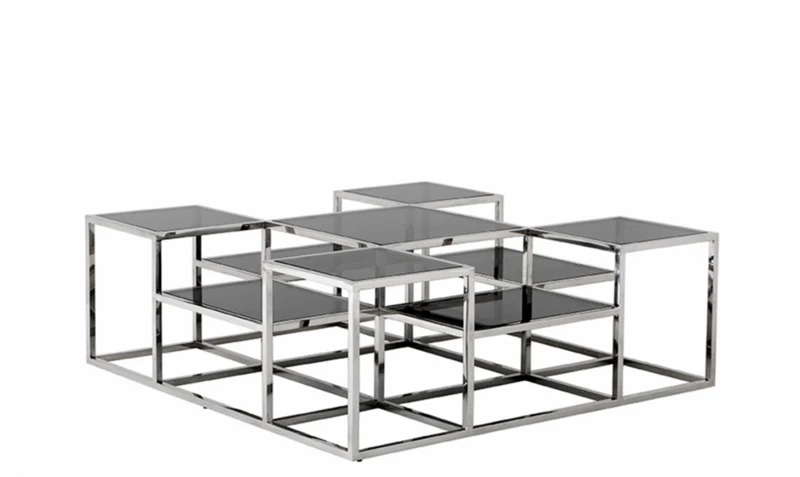 Casa Padrino Luxus Art Deco Designer Couchtisch aus rostfreiem Stahl und Rauchglas, 120 x 120 x H. 42 cm
