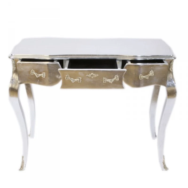 Casa Padrino Luxus Barock Schreibtisch Konsole in Silber mit Glasplatte 97 x 48 x 78 cm