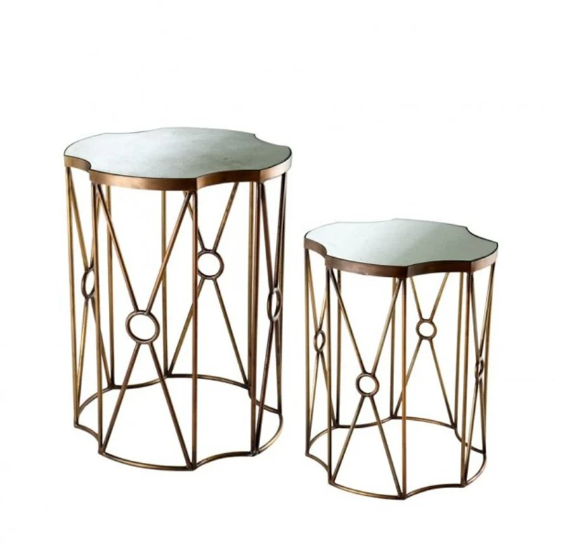 Casa Padrino Luxus Art Deco Designer Beistelltisch 2er Set in Antik Messing - 55 x H. 72 cm / 44,5 x H. 56,5 cm