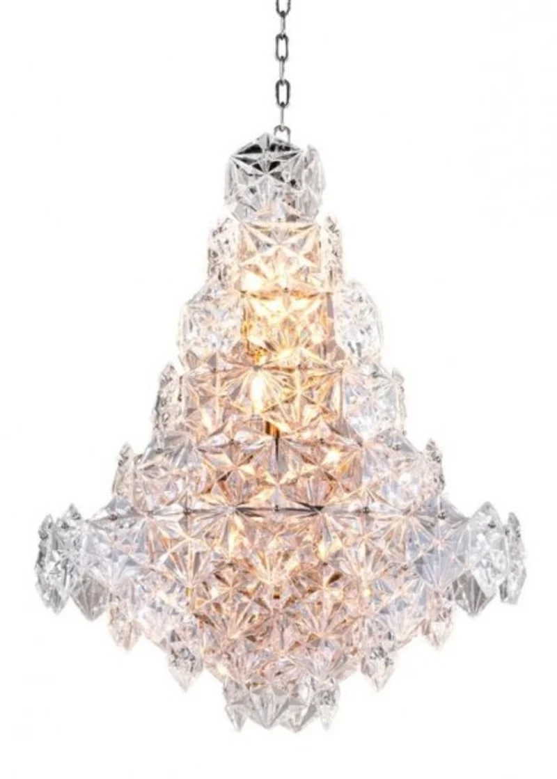 Casa Padrino Luxus Hängeleuchte im Barockstil - Metall, Glas, Nickel, Ø 60 x H 76 cm