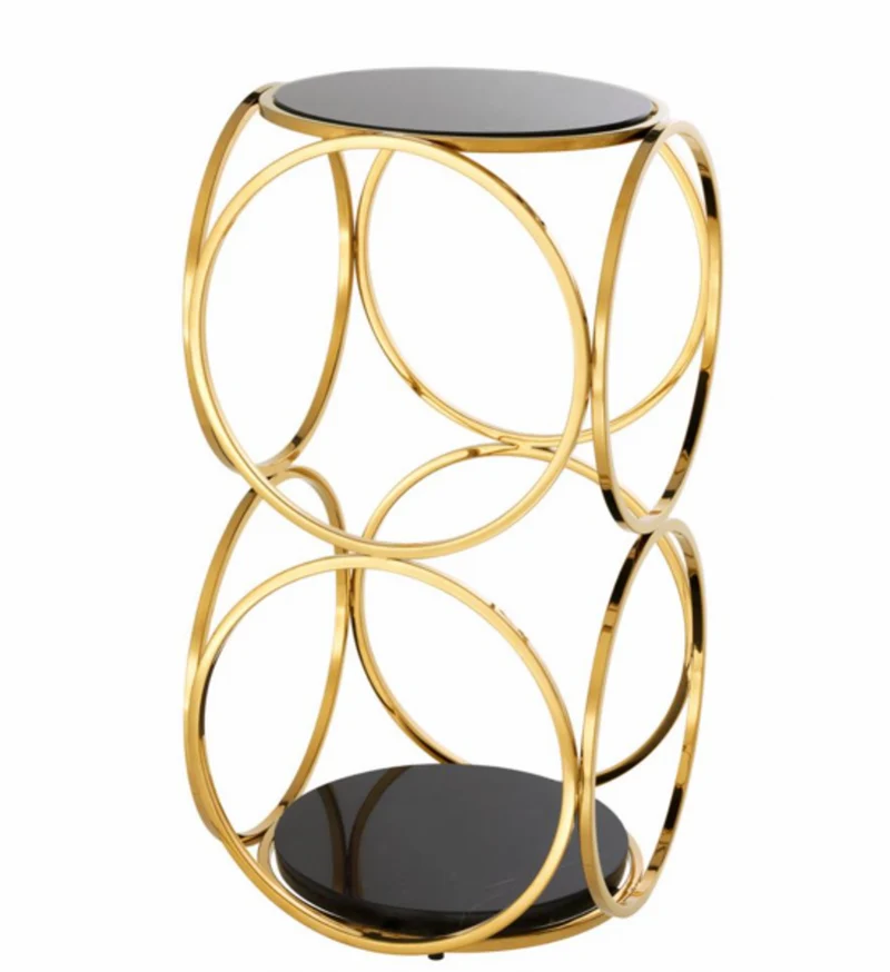 Casa Padrino Luxus Art Deco Designer Beistelltisch Gold - 32 x 32 x H. 61,5 cm - Hochwertiger Beistelltisch aus Edelstahl, Marmor und Glas