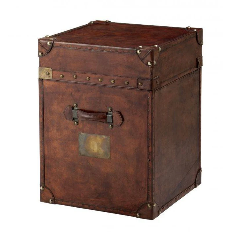 Casa Padrino Luxus Kofferschrank im Vintage Look aus Leder in Braun - 45 x 45 x H. 60 cm - Art Deco Barock Stil