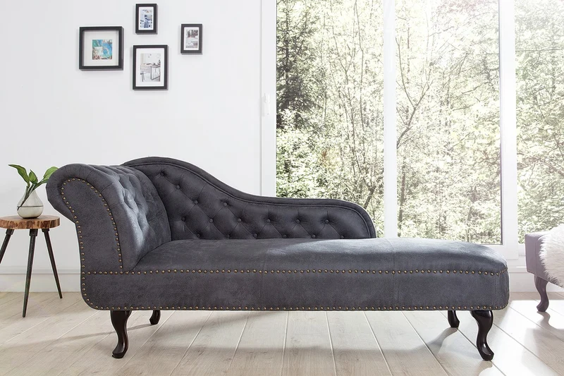 Chesterfield Recamiere / Chaiselongue Antikgrau aus dem Hause Casa Padrino - Wohnzimmer Chaiselongue
