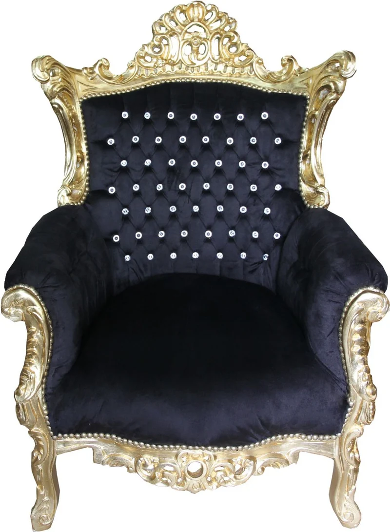 Casa Padrino Barock Wohnzimmer Set Master Schwarz/Gold mit Glitzersteinen - 3er Sofa, 2er Sofa und 1 Sessel