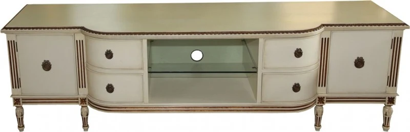 Casa Padrino Barock Fernsehkommode mit 4 Schubladen und 2 Türen Antik Creme/Gold 190 cm - Fernsehschrank - Sideboard - Massivholz