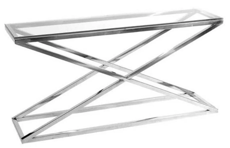 Casa Padrino Designer Edelstahl Konsole mit Glasplatte in silber 150 x 40 x H. 74 cm - Luxus Möbel