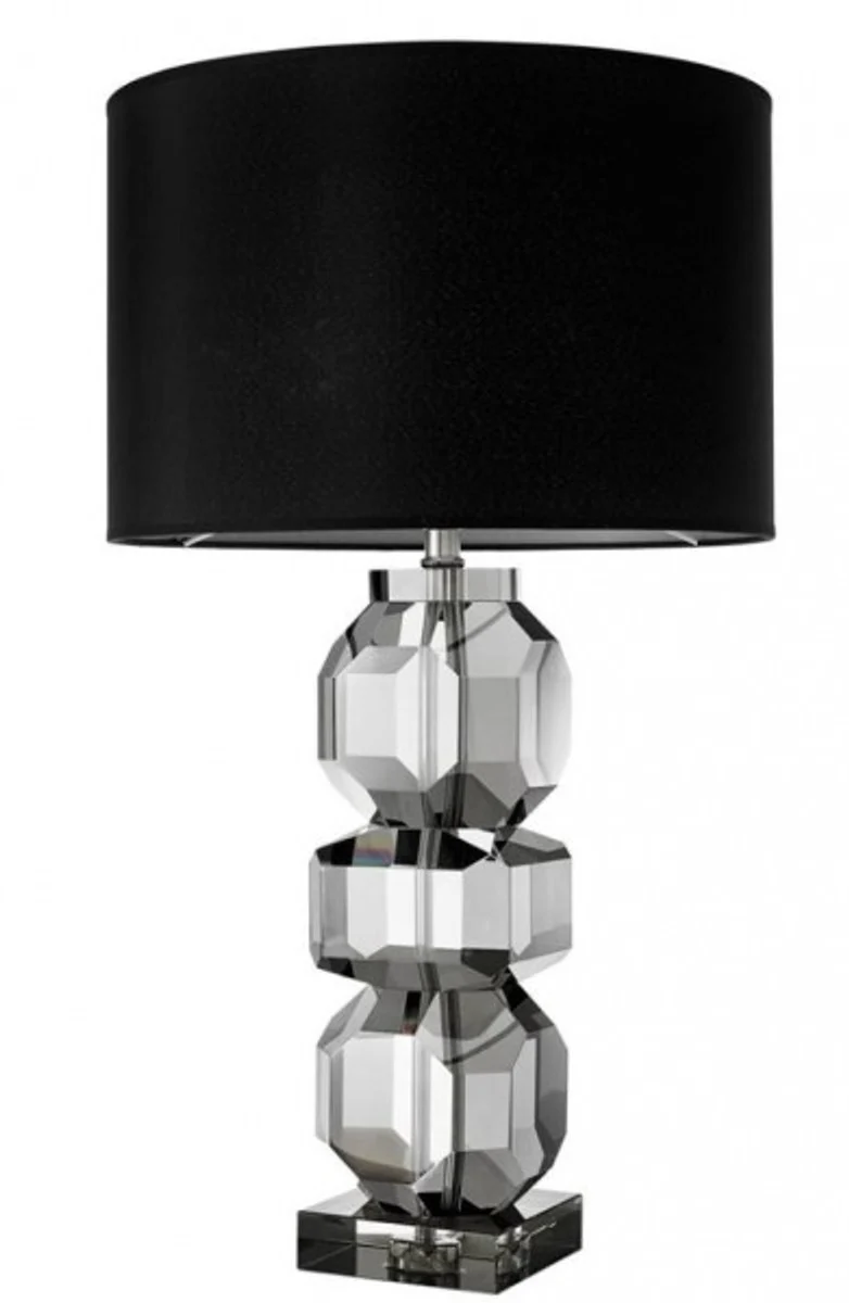 Casa Padrino Luxus Kristallglas Tischleuchte, edle Tischlampe in Grau mit schwarzem Lampenschirm, 14 cm x H 76 cm