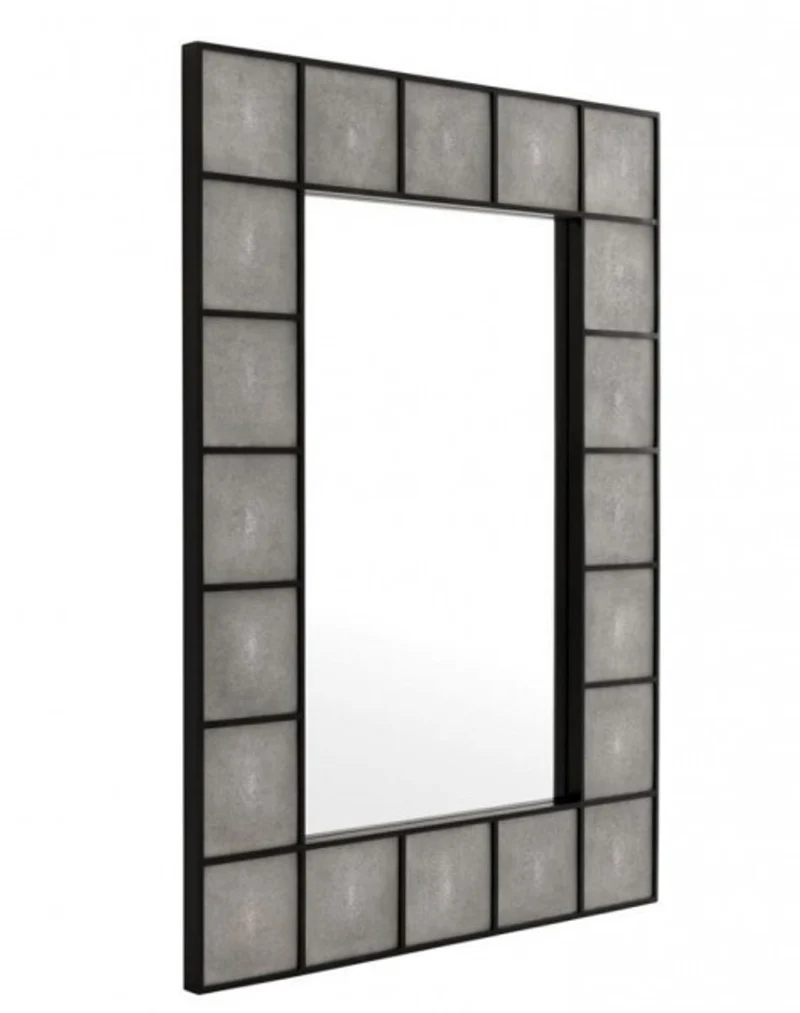 Casa Padrino Designer Luxus Wandspiegel aus Mahagoni Holz, Grau / Schwarz, 100 x 140 cm