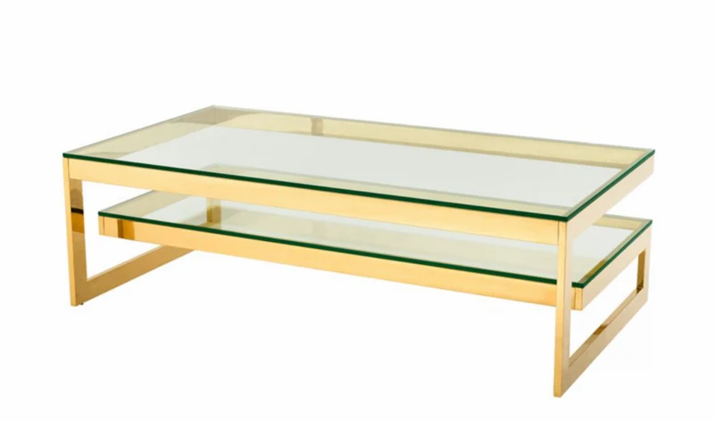 Casa Padrino Art Deco Luxus Couchtisch Gold Finish - Wohnzimmer Salon Tisch - 150 x 80 x H. 46 cm