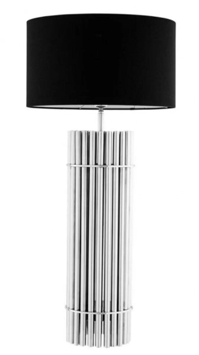 Casa Padrino Luxus Tischleuchte im edlen Nickel Design, Höhe 96,5 cm, Durchmesser 19,5 cm, inkl. schwarzem Lampenschirm
