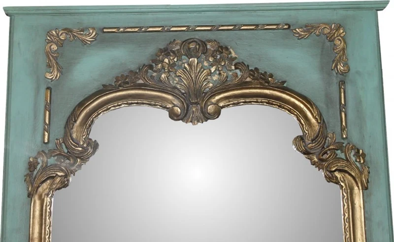 Casa Padrino Barock Wandspiegel Prunkvoller Antik Look in Petrolgrün und Gold, B 105 cm x H 192 cm