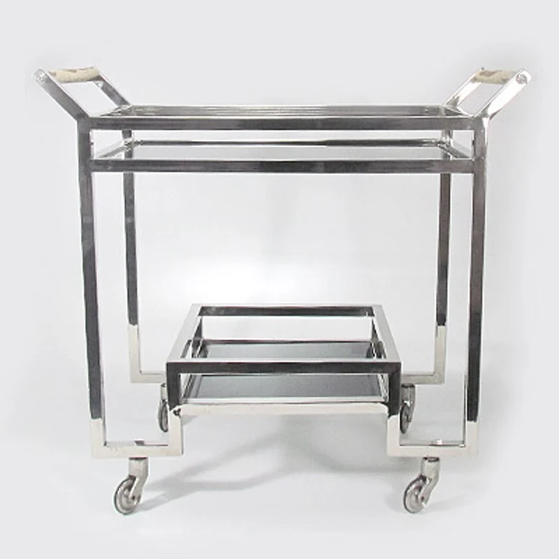 Casa Padrino Barwagen Servierwagen aus Messing vernickelt 74 x 40 x H. 69 cm - Luxus Hotel & Gastronomie Einrichtung