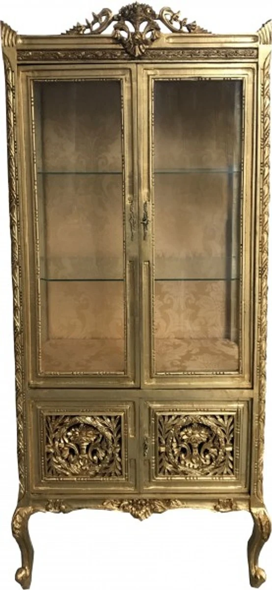 Casa Padrino Barock Vitrine im prunkvollen Gold Design - Doppel Vitrinenschrank aus Holz und Glas - 180 x 80 x 50 cm