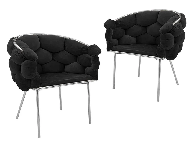 Lot de 2 chaises en velours noir pieds en métal argenté CHARLOTTE