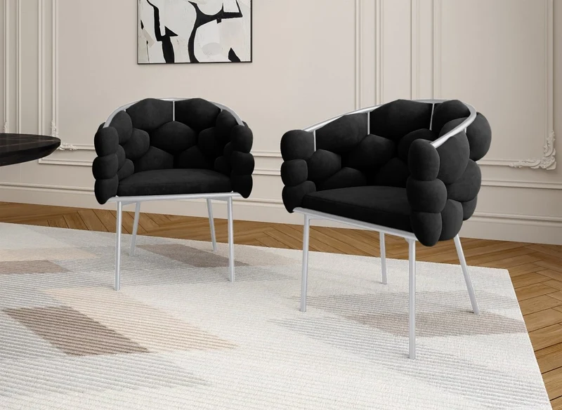 Lot de 2 chaises en velours noir pieds en métal argenté CHARLOTTE