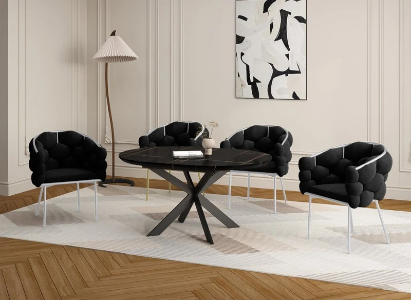 Lot de 2 chaises en velours noir pieds en métal argenté CHARLOTTE