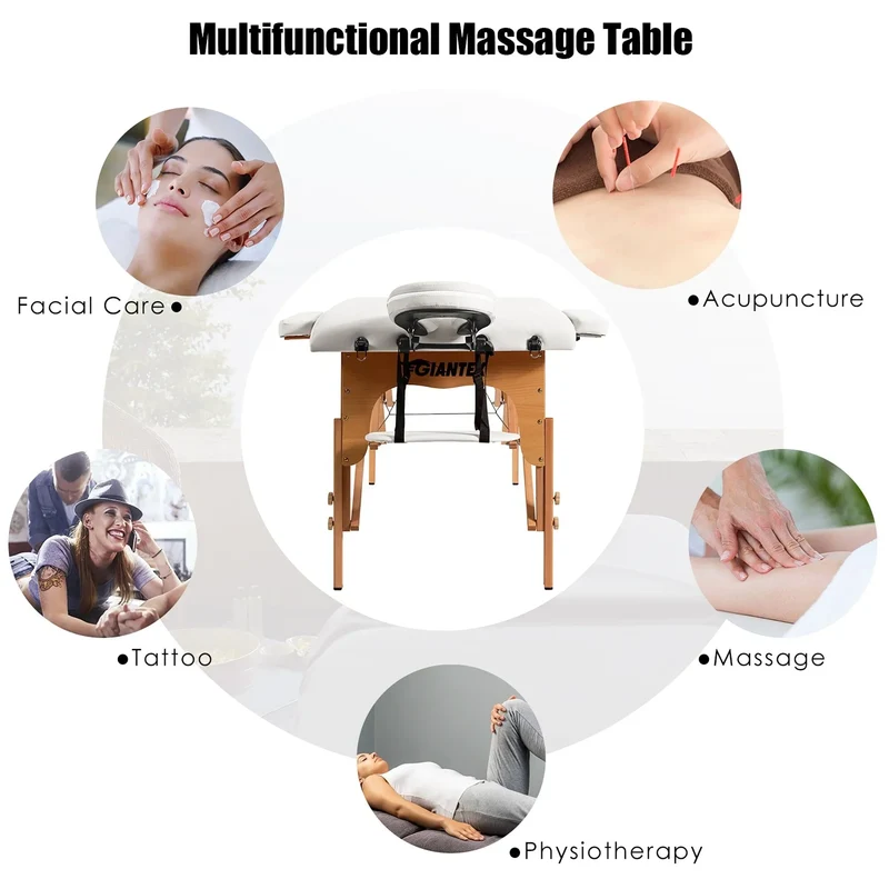 Table de Massage Portable 84L Réglable pour Soins du Visage, Tatouage, avec Housse de Transport