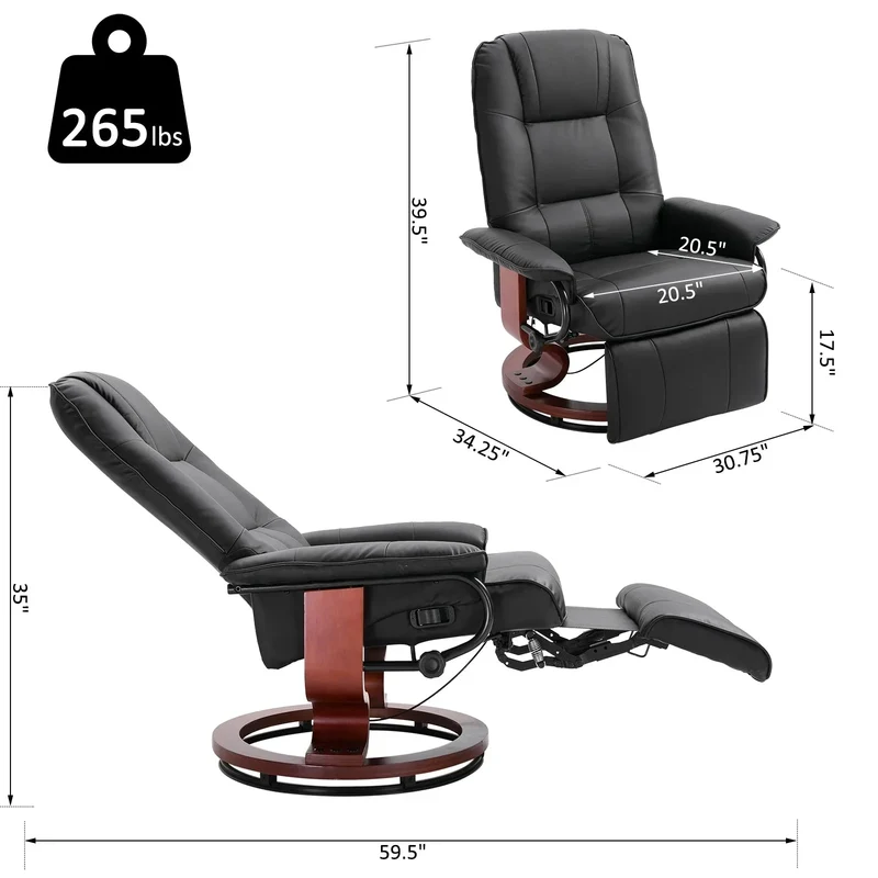 Fauteuil inclinable manuel pivotant en similicuir HomCom avec repose-pieds confortable et relaxant
