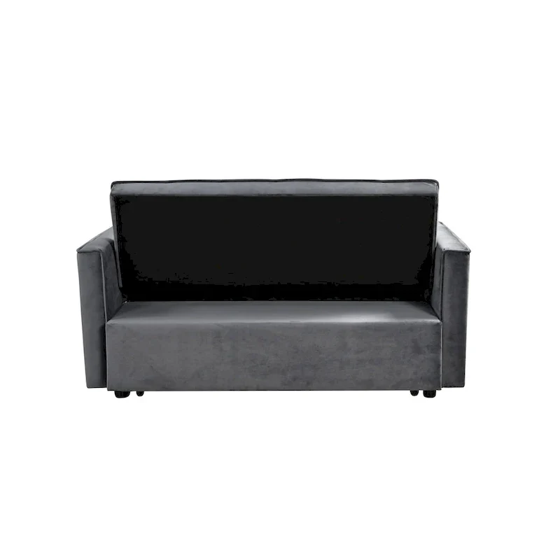 Causeuse futon moderne en velours avec dossier inclinable et poches, 2 places ??Gris foncé / Gris clair / Bleu / Noir