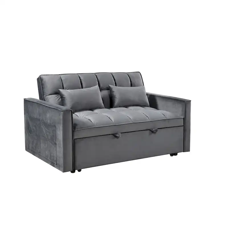 Causeuse futon moderne en velours avec dossier inclinable et poches, 2 places ??Gris foncé / Gris clair / Bleu / Noir
