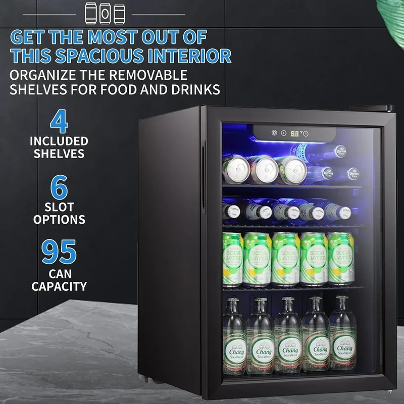 Mini-réfrigérateur - Réfrigérateur à boissons 100 canettes, cave à vin, porte vitrée transparente, petit réfrigérateur à boissons avec écran tactile - 73,6 litres