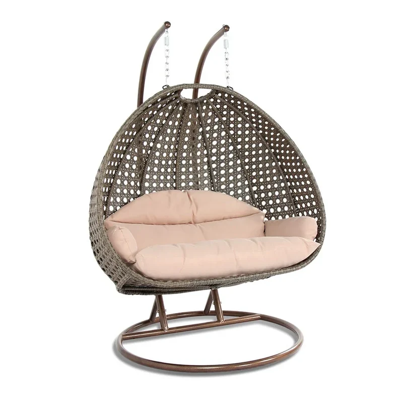 LeisureMod Fauteuil suspendu œuf 2 places avec support - Balançoire / hamac de patio en rotin osier pour extérieur/intérieur avec coussins