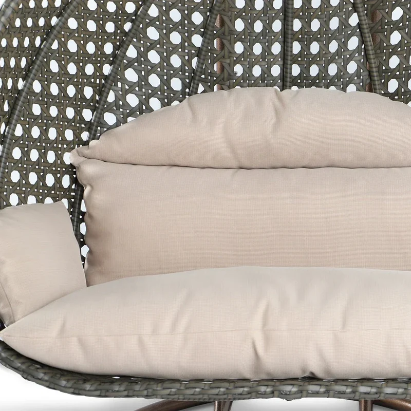LeisureMod Fauteuil suspendu œuf 2 places avec support - Balançoire / hamac de patio en rotin osier pour extérieur/intérieur avec coussins