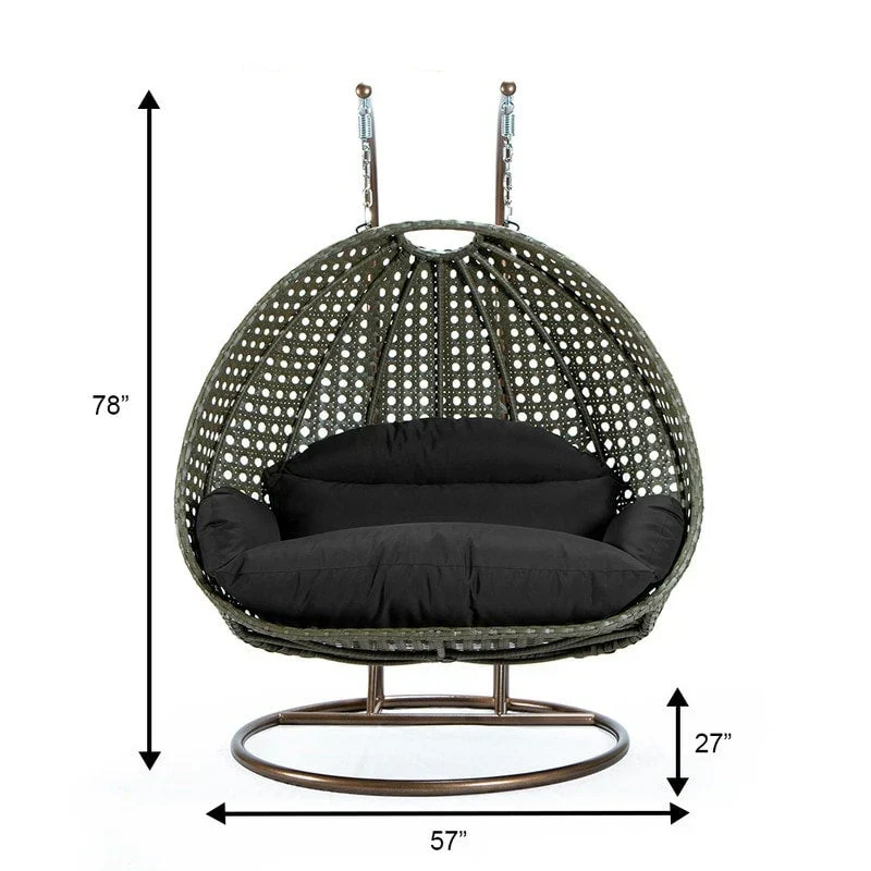 LeisureMod Fauteuil suspendu œuf 2 places avec support - Balançoire / hamac de patio en rotin osier pour extérieur/intérieur avec coussins
