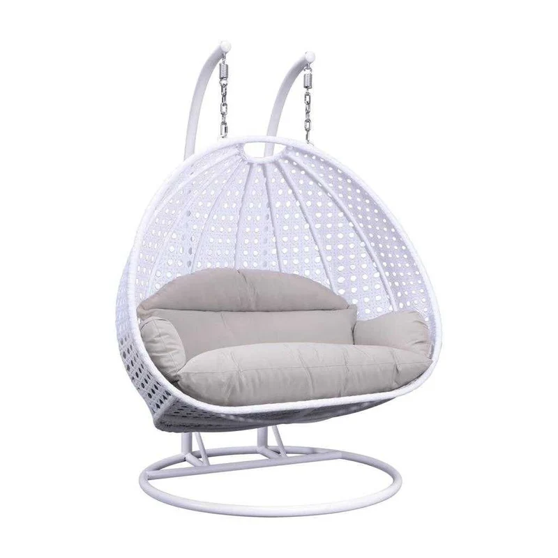 LeisureMod Fauteuil suspendu œuf 2 places avec support - Balançoire / hamac de patio en rotin osier pour extérieur/intérieur avec coussins