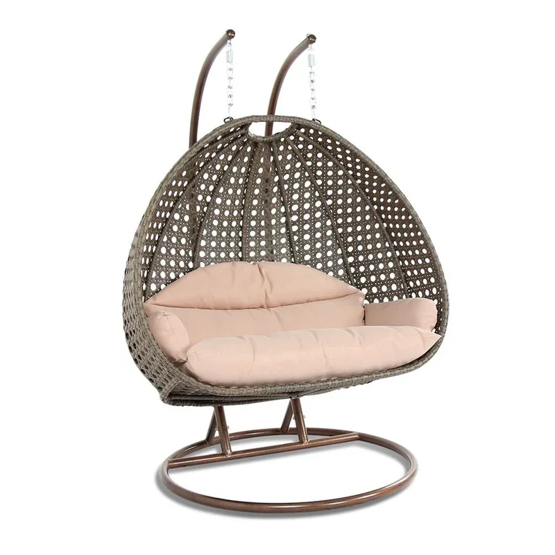 LeisureMod Fauteuil suspendu œuf 2 places avec support - Balançoire / hamac de patio en rotin osier pour extérieur/intérieur avec coussins