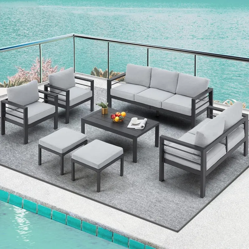 AECOJOY Ensemble de 7 Meubles de Jardin en Aluminium pour Extérieur