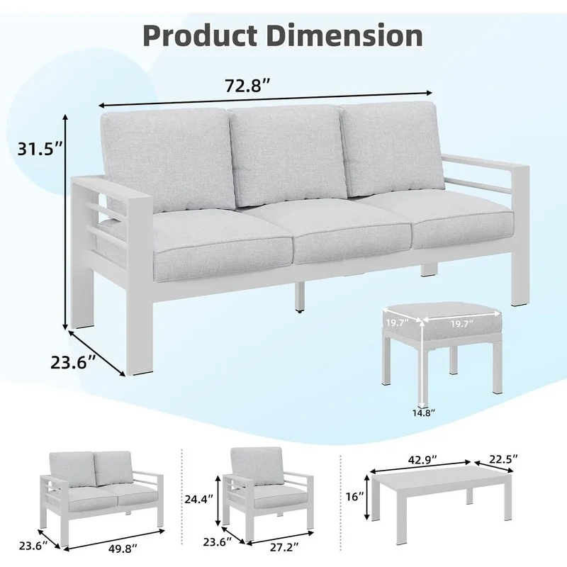 AECOJOY Ensemble de 7 Meubles de Jardin en Aluminium pour Extérieur