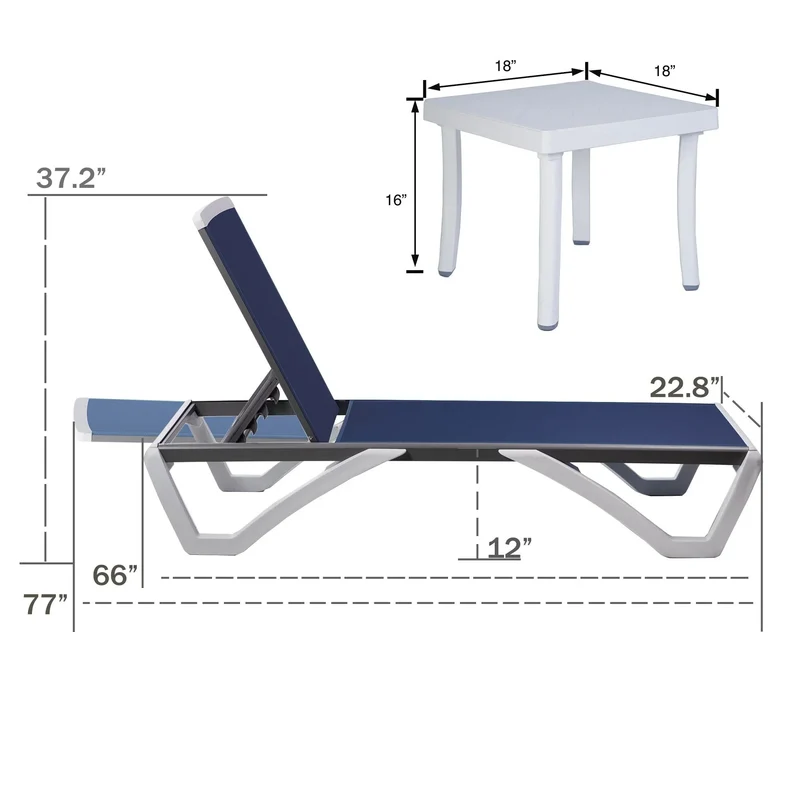 Kozyard Alan Chaise longue de patio inclinable et réglable, entièrement plate, en aluminium et résine de polypropylène