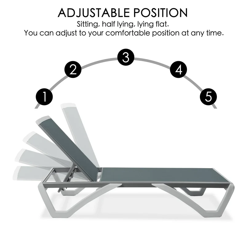 Kozyard Alan Chaise longue de patio inclinable et réglable, entièrement plate, en aluminium et résine de polypropylène