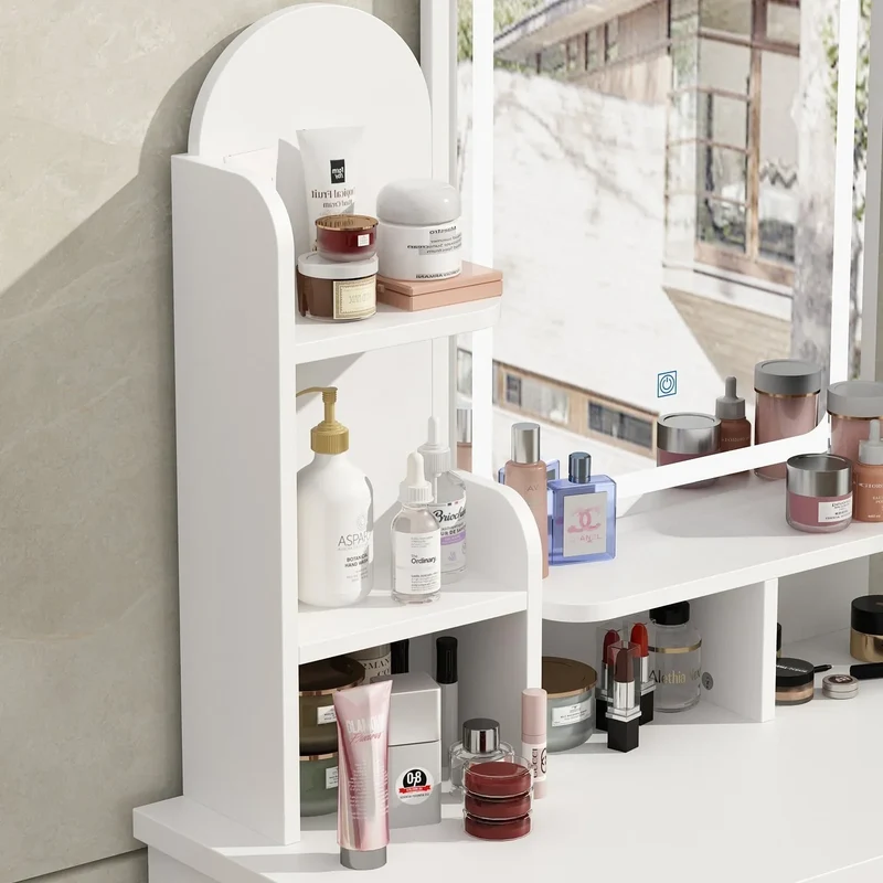 Coiffeuse avec miroir LED intégré et tabouret