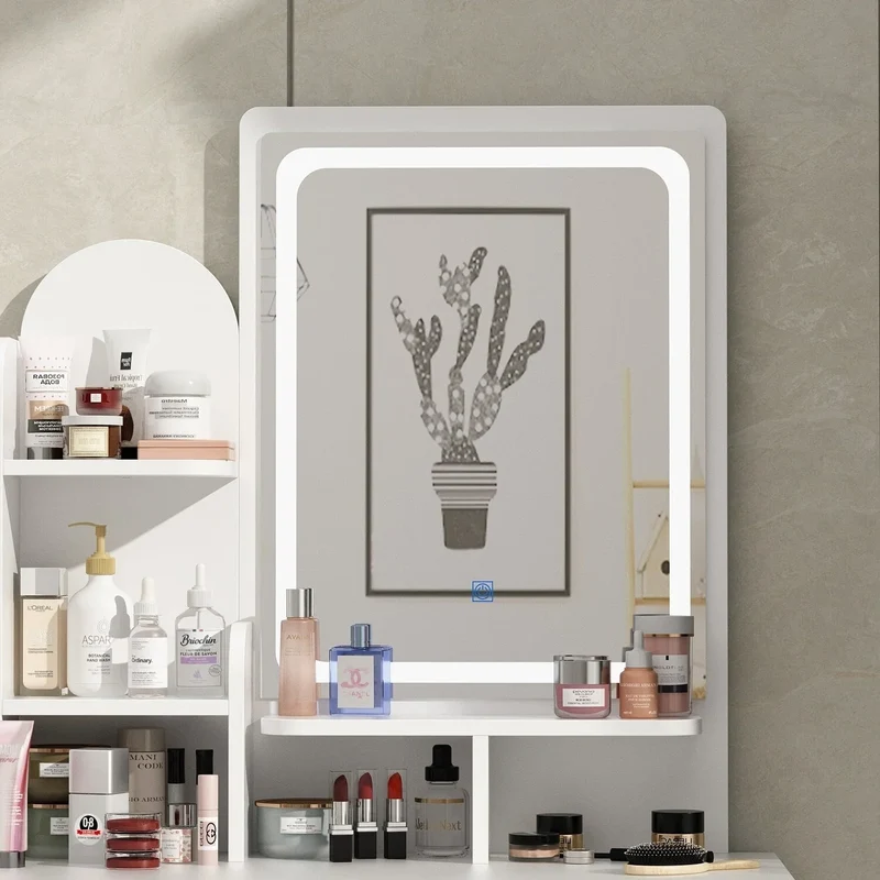 Coiffeuse avec miroir LED intégré et tabouret