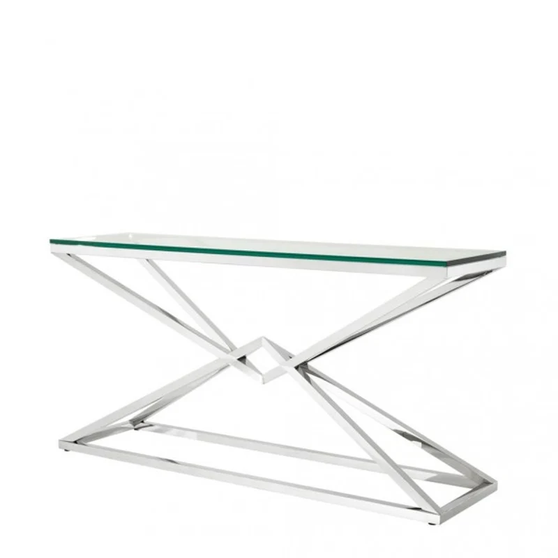 Casa Padrino Luxus Konsole Edelstahl Nickel Finish 150 x 40 x H 74 cm - Konsolen Tisch Möbel